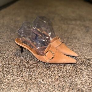 Elegant Tan Women's Heels with Gold Detail